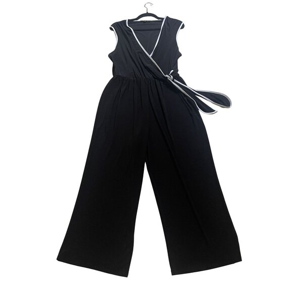 Tahari Black Jumpsuit with White Trim - Picture 1 of 8